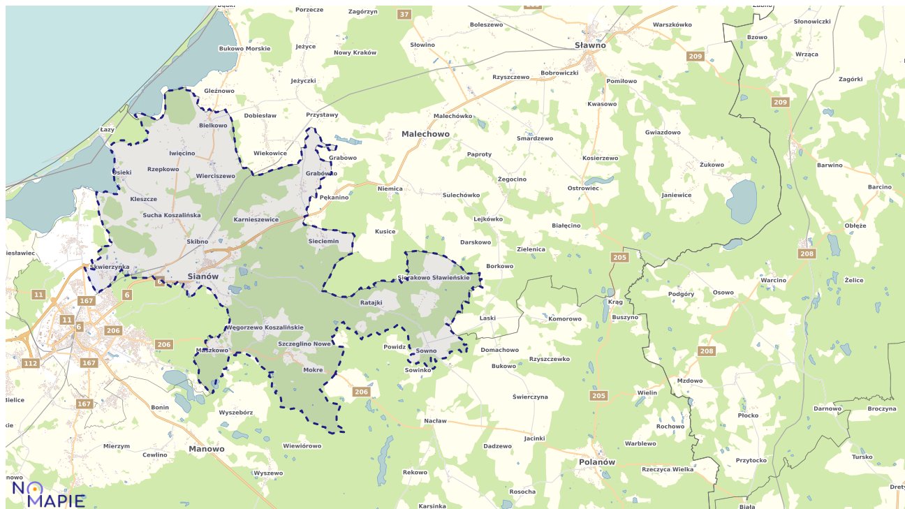 Mapa obszarów ochrony przyrody Sianowa