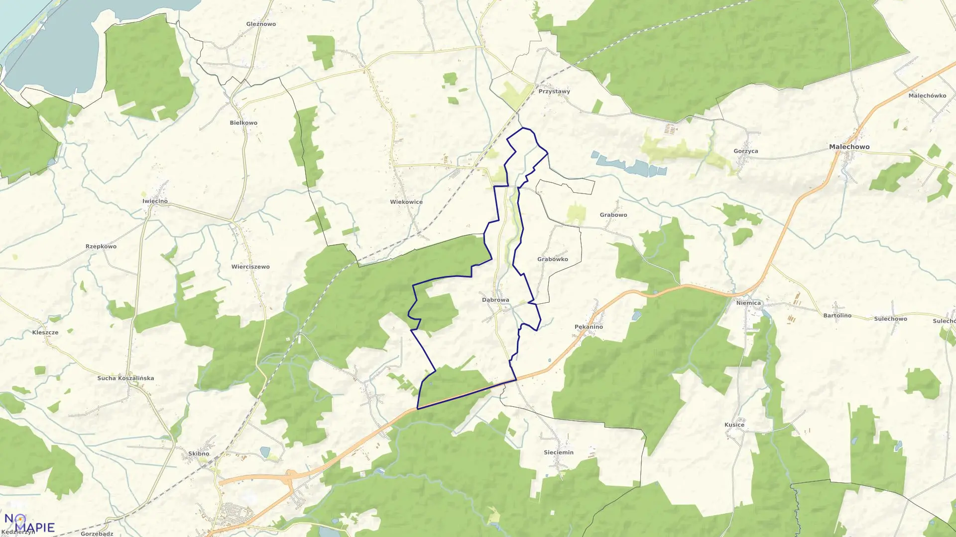 Mapa obrębu Dąbrowa w gminie Sianów