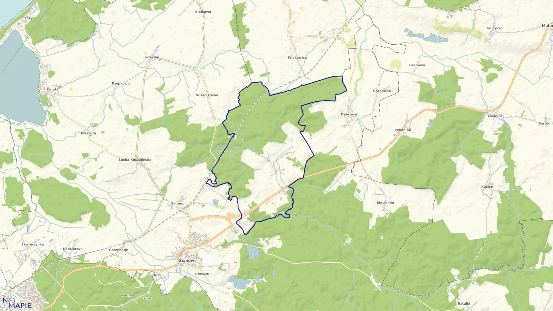 Mapa obrębu Karnieszewice w gminie Sianów