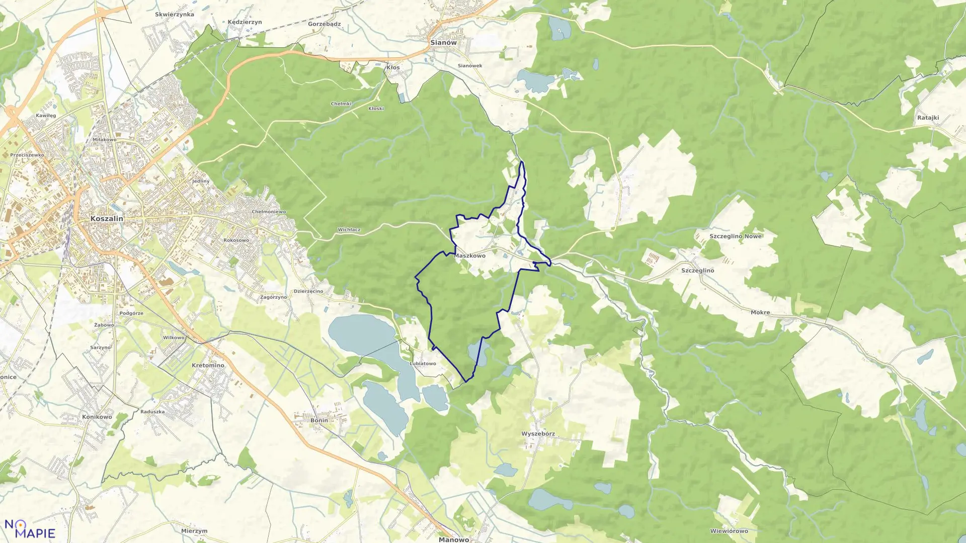 Mapa obrębu Maszkowo w gminie Sianów