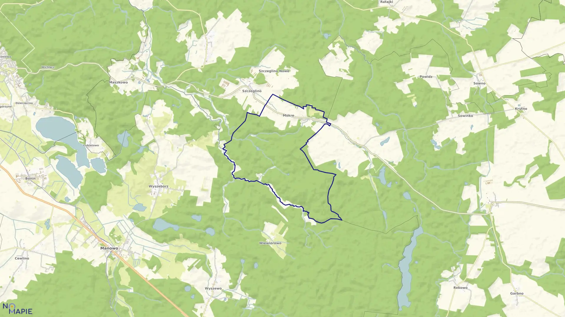 Mapa obrębu Mokre w gminie Sianów