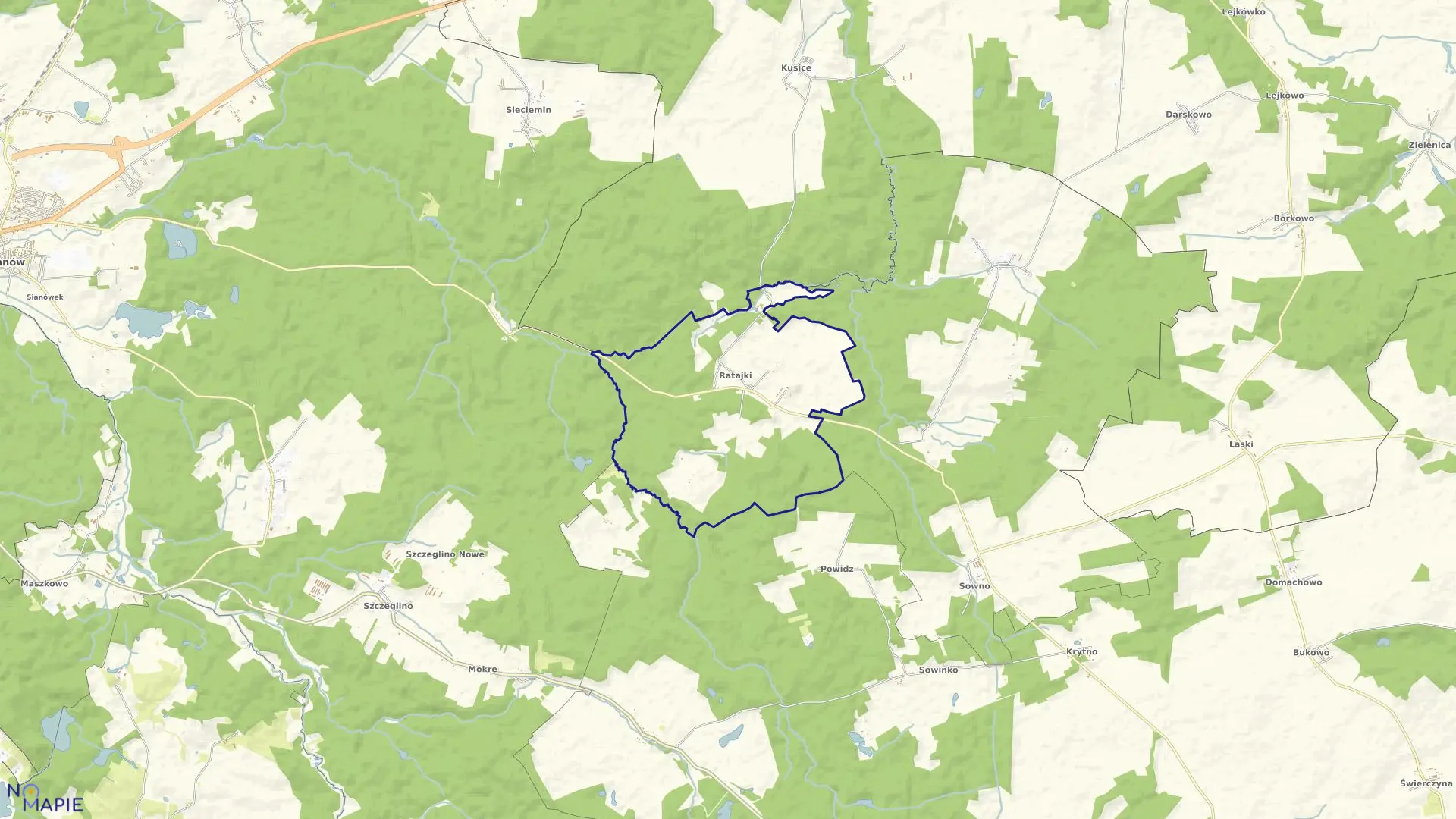 Mapa obrębu Ratajki w gminie Sianów