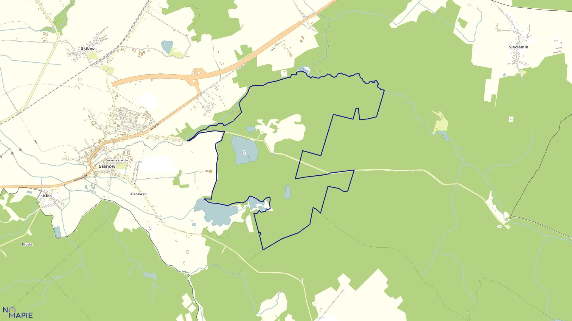 Mapa obrębu Sianów 5 w gminie Sianów