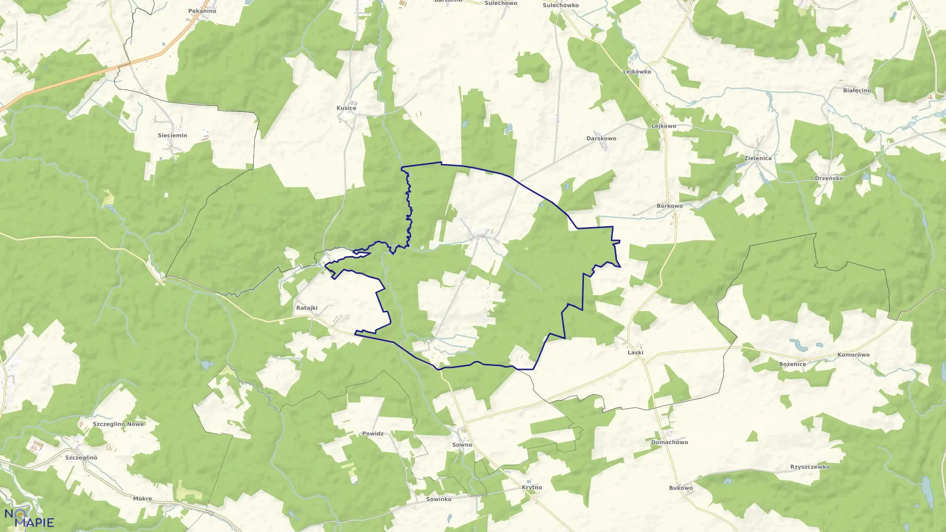 Mapa obrębu Sierakowo w gminie Sianów