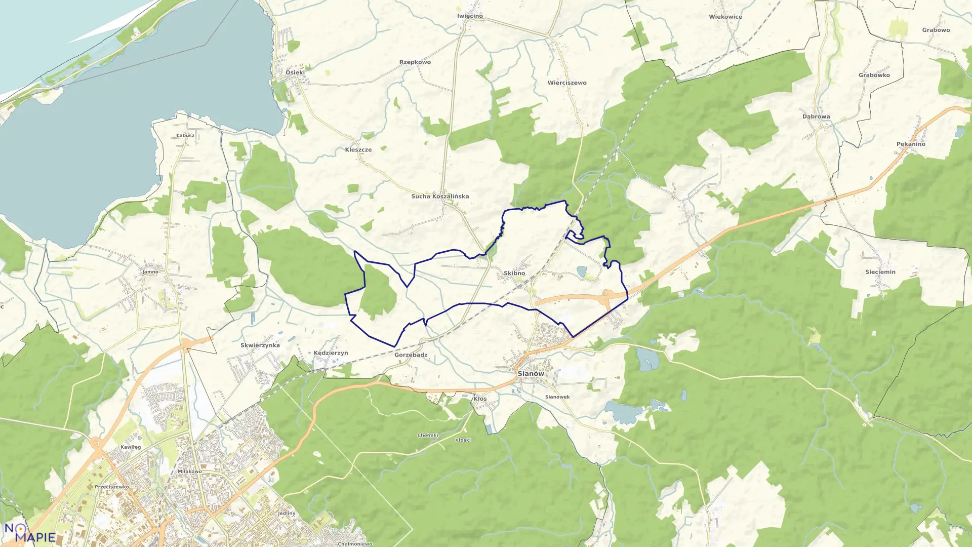 Mapa obrębu Skibno w gminie Sianów