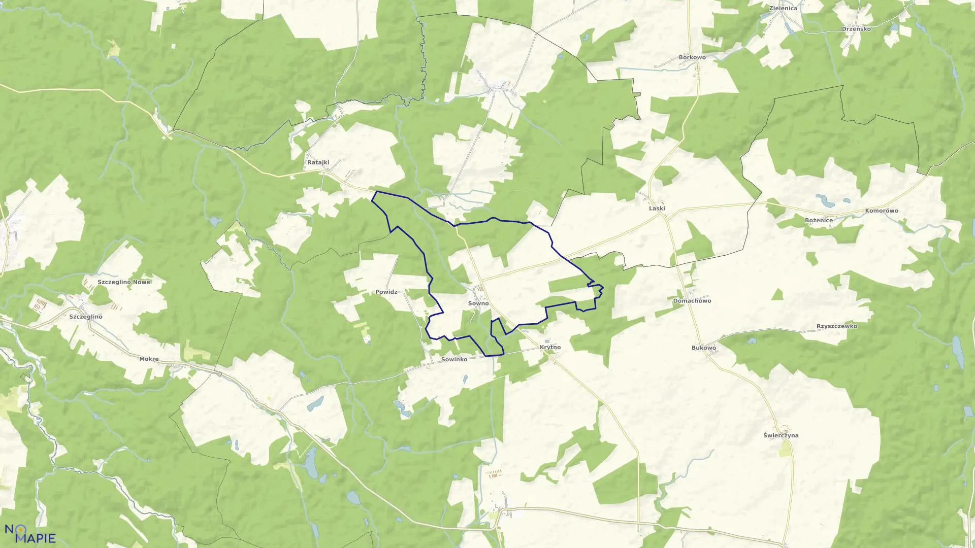 Mapa obrębu Sowno w gminie Sianów